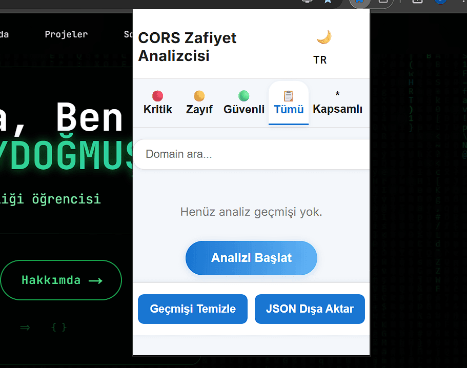 CORS Zafiyet Analizcisi Chrome Uzantısı